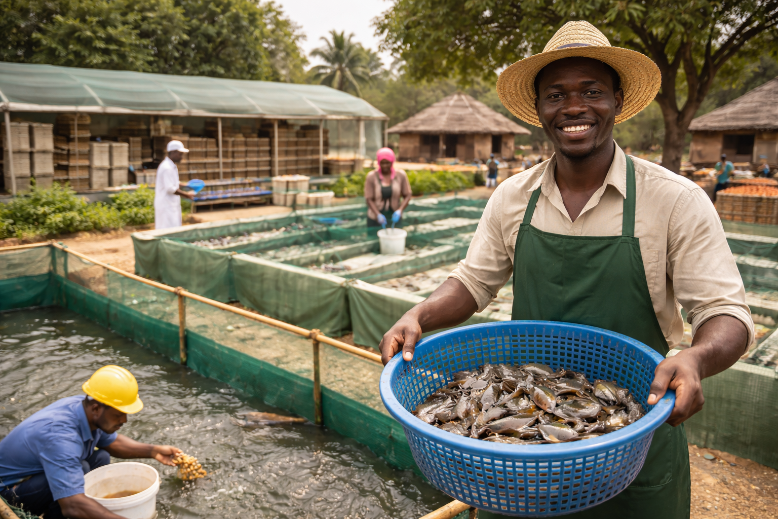 Aquaculture teamwork in rural Africa